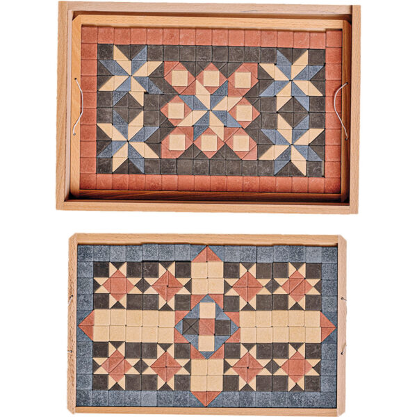 Mosaic stone floor tile set trays