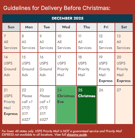 2025 Christmas delivery calendar